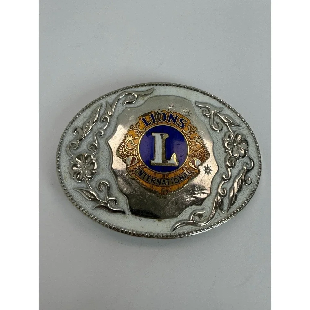 Lions Club International Logo Belt Buckle Vintage Silver Tone